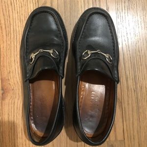 Vintage Black Leather Gucci Loafers